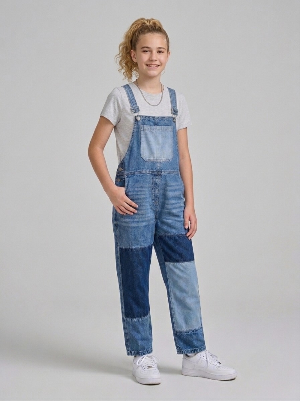 Next Denim Overalls Youth Girl Patchwork 12 Grunge Retro Colorblock Streetwear